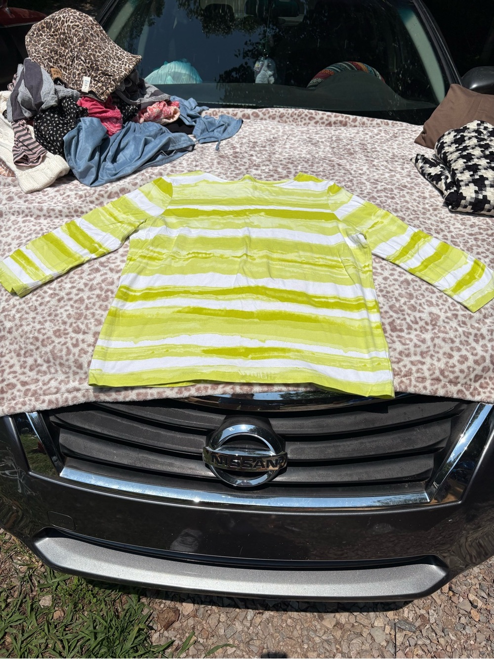 Ruby Rd XL Lime Green & White Striped Long Sleeve Top